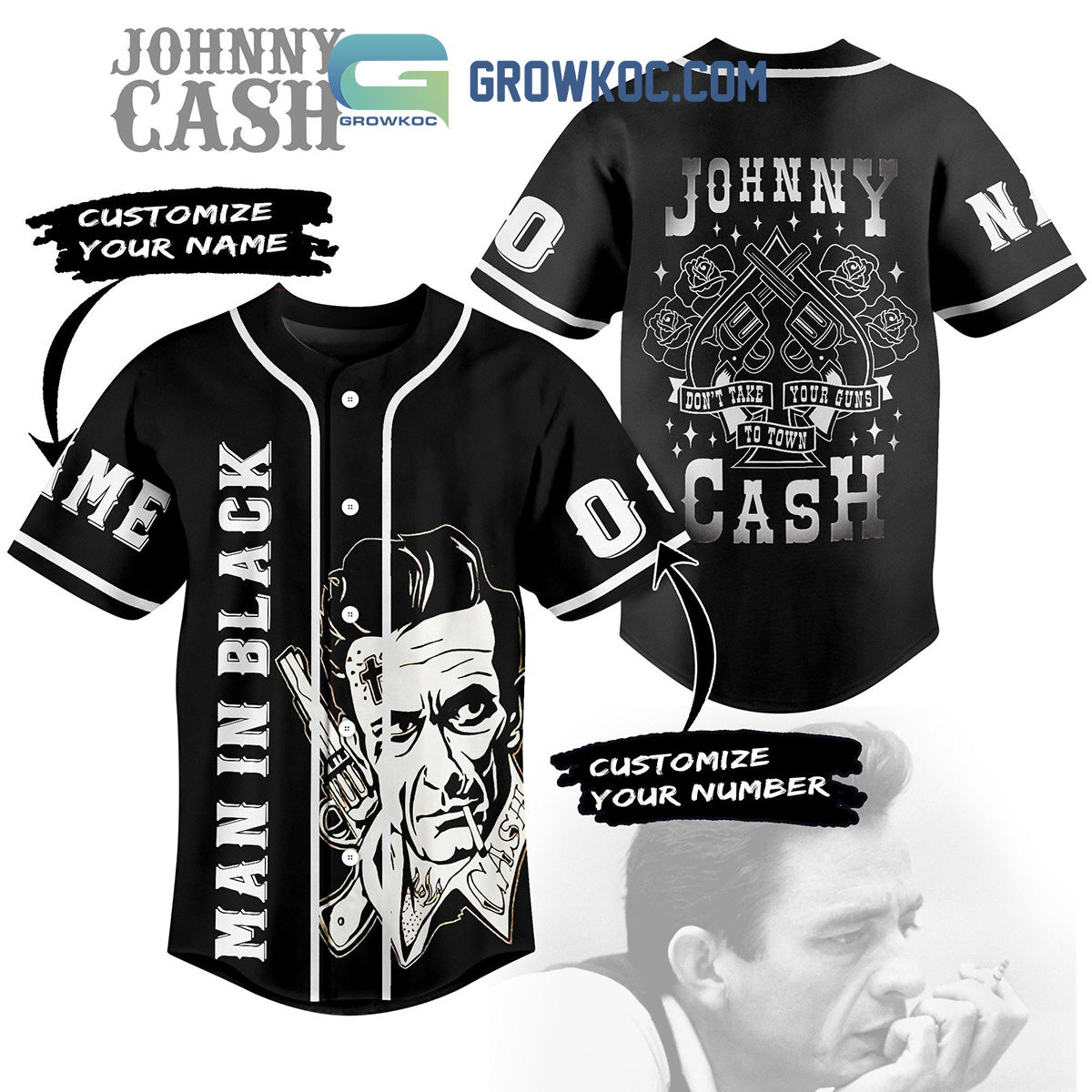 Johnny Cash Man In Black Don’t Take Your Guns To Town Personalized Baseball Jersey baseball jersey product view 1
