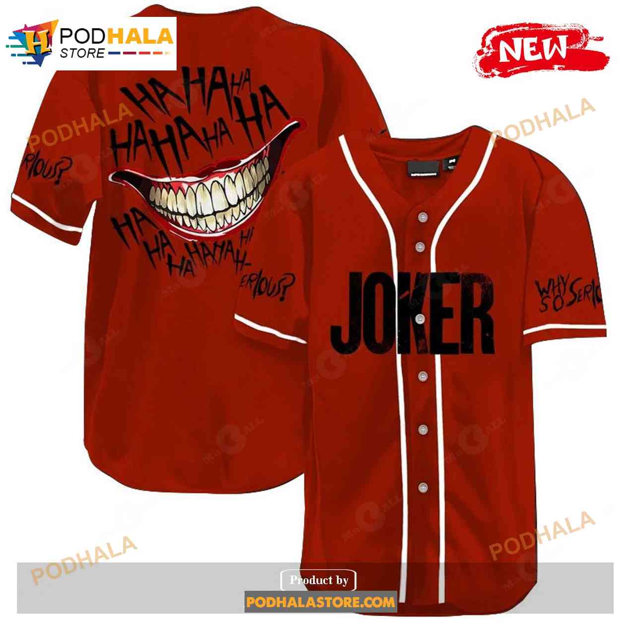 Joker Hahaha Why So Serious Red Baseball Jersey baseball jersey product view 1