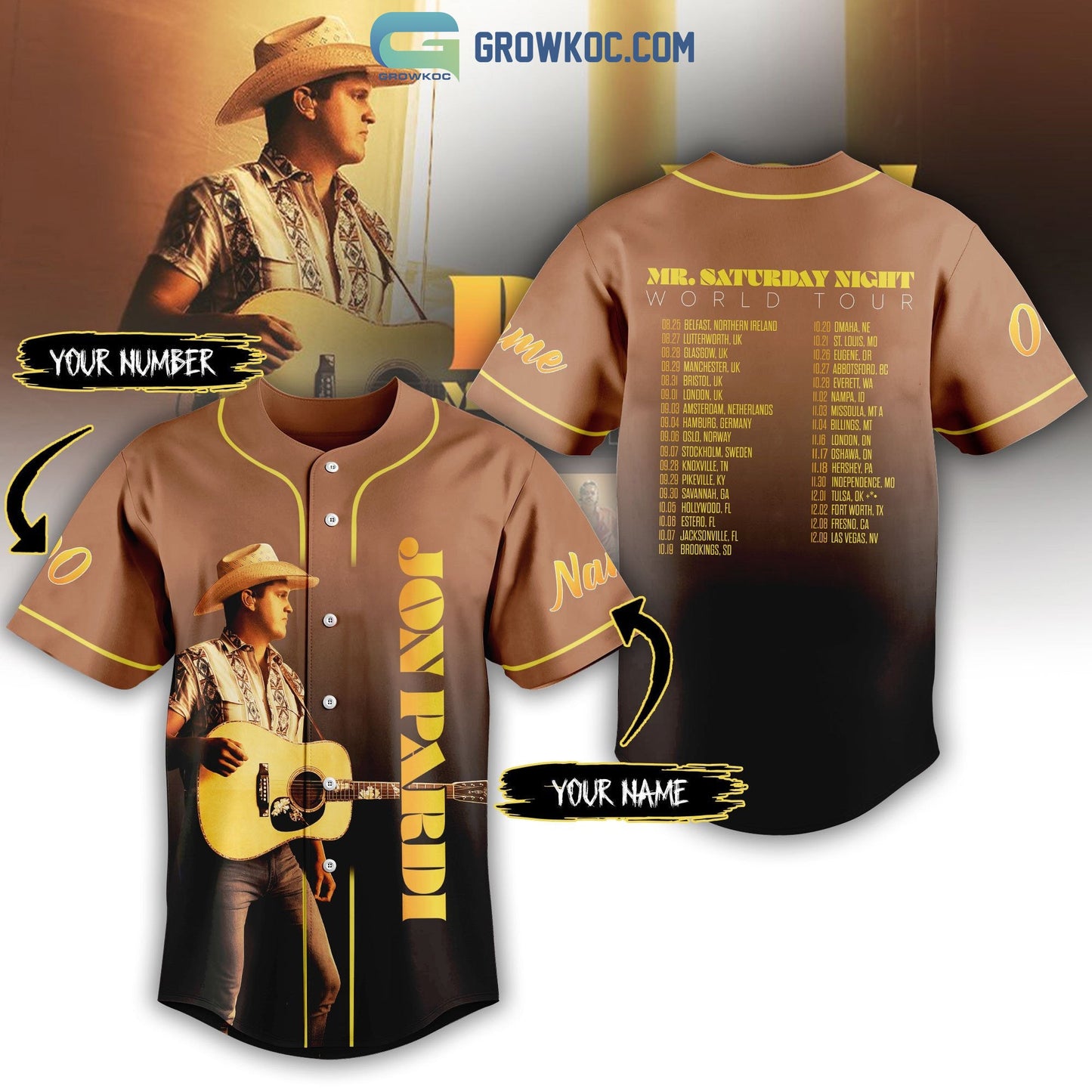 Jon Pardi MR.Saturday Night World Tour 2023 Personalized Baseball Jersey baseball jersey product view 1