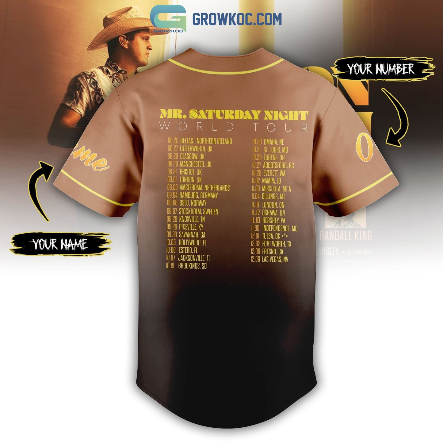 Jon Pardi MR.Saturday Night World Tour 2023 Personalized Baseball Jersey baseball jersey product view 3