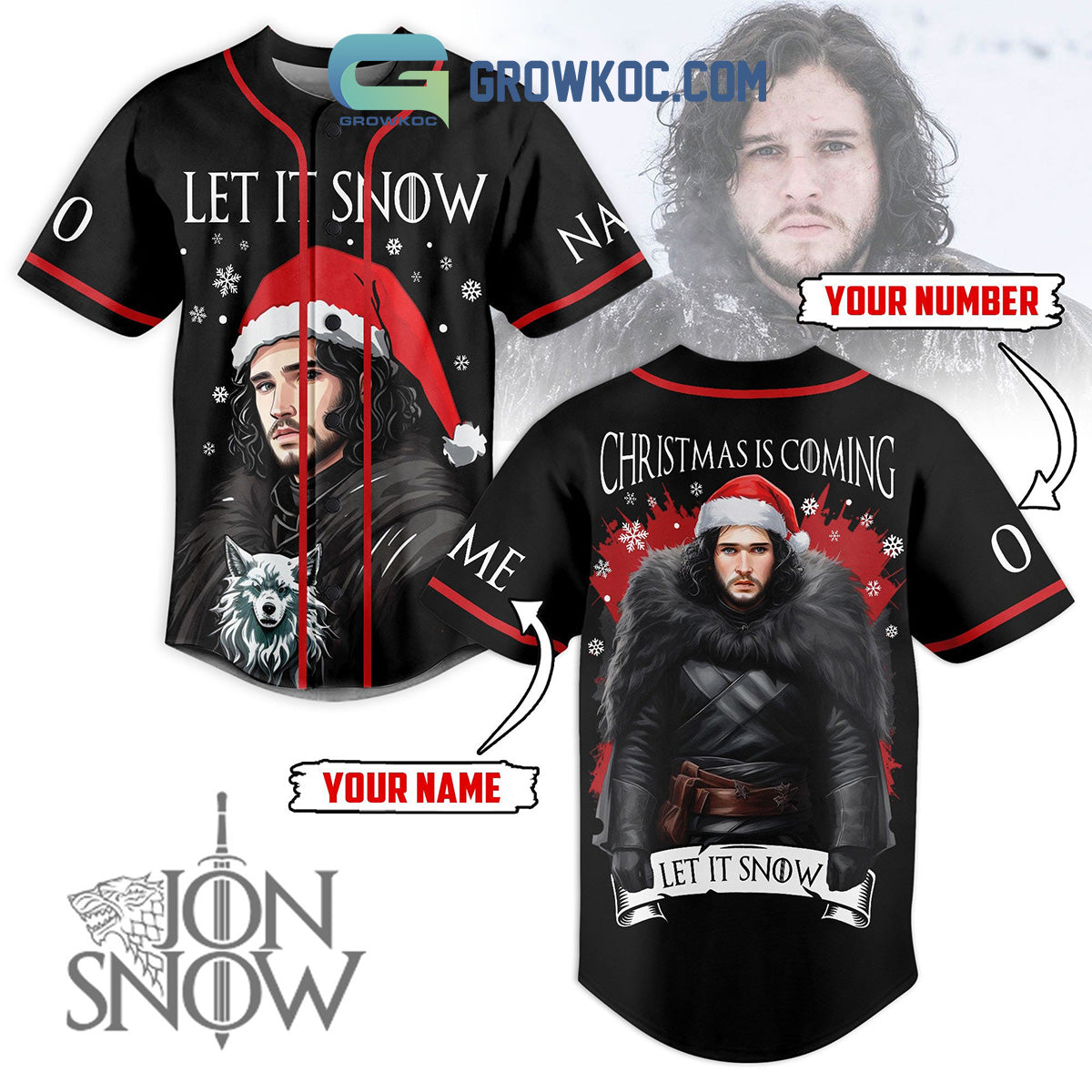 Jon Snow Christmas Is Coming Let It Snow Personalized Baseball Jersey baseball jersey product view 1