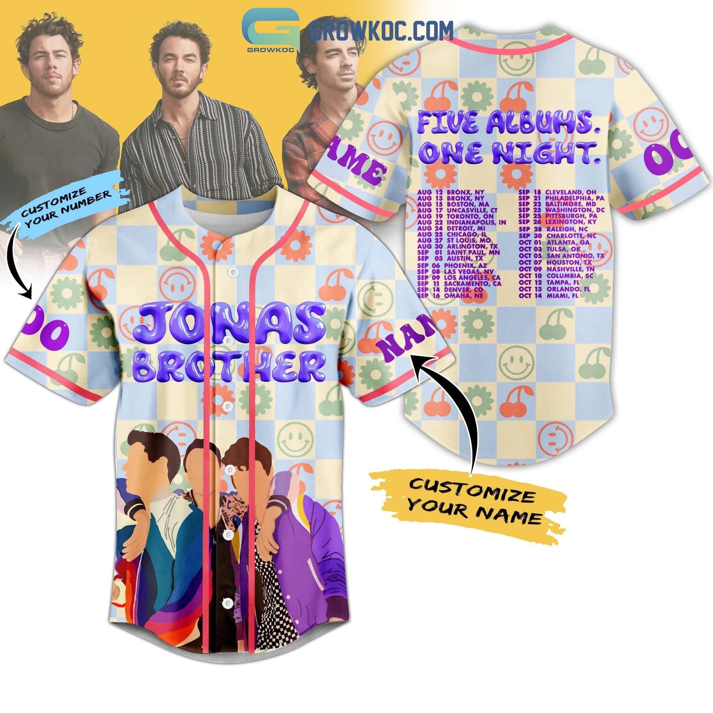 Jonas Brother Five Albums One Night Personalized Baseball Jersey baseball jersey product view 1
