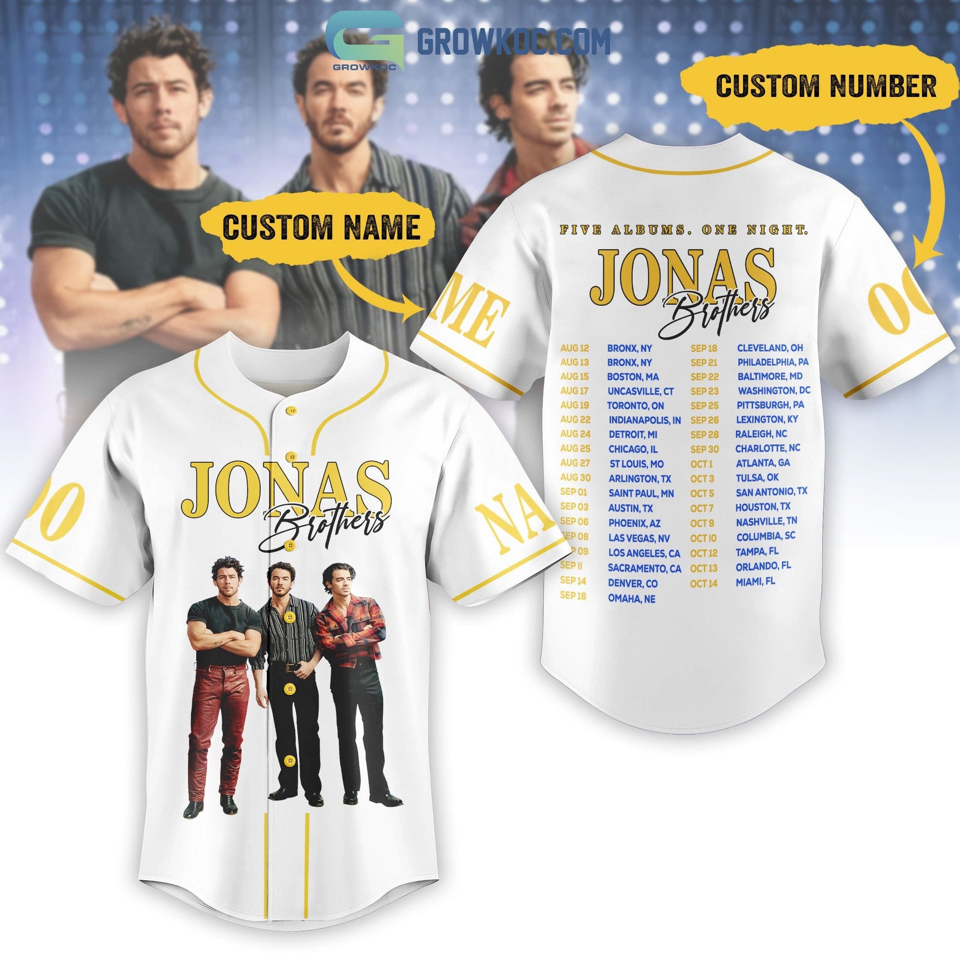 Jonas Brothers Five Album One Night Personalized Baseball Jersey baseball jersey product view 1