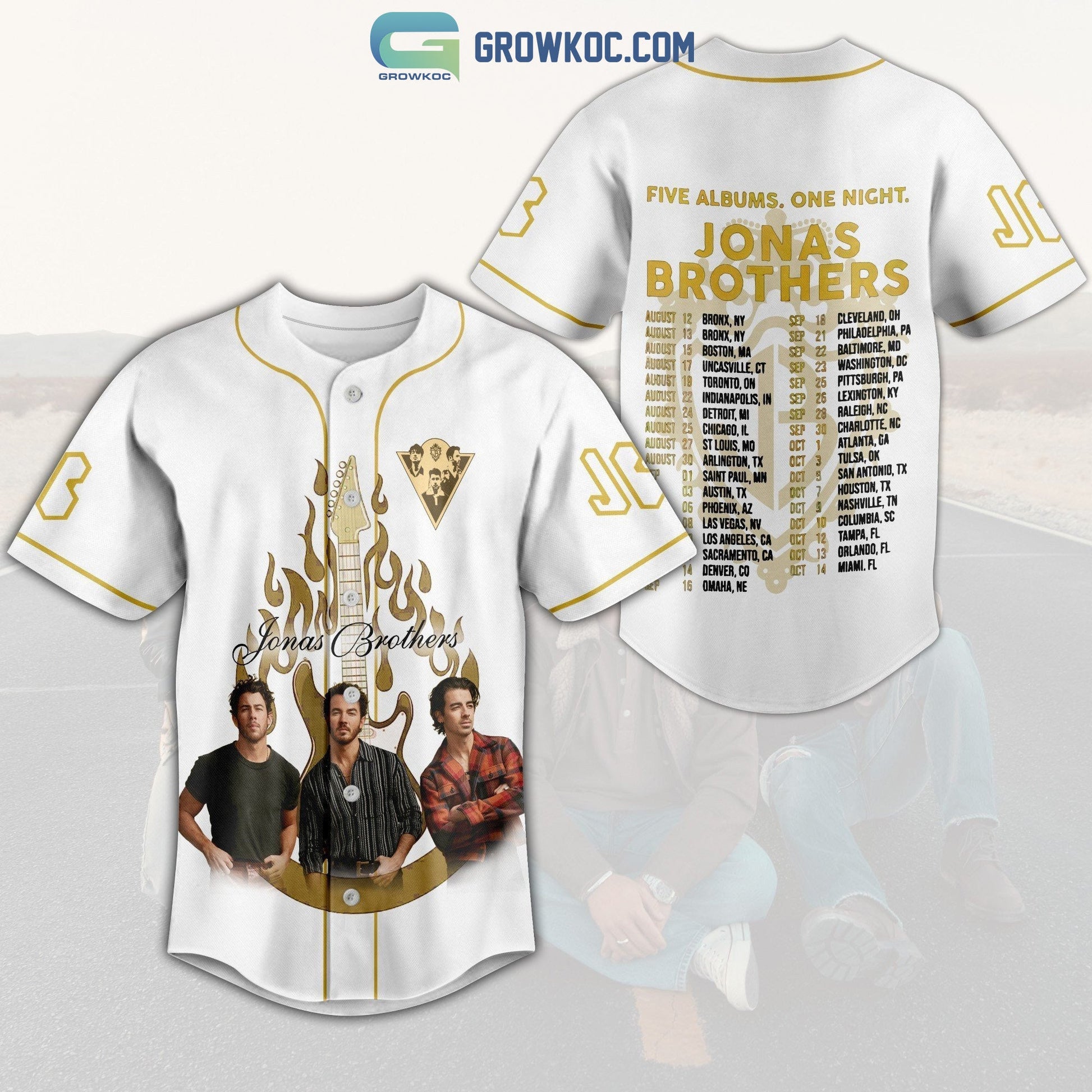 Jonas Brothers Five Albums One Night White Design Baseball Jersey baseball jersey product view 1