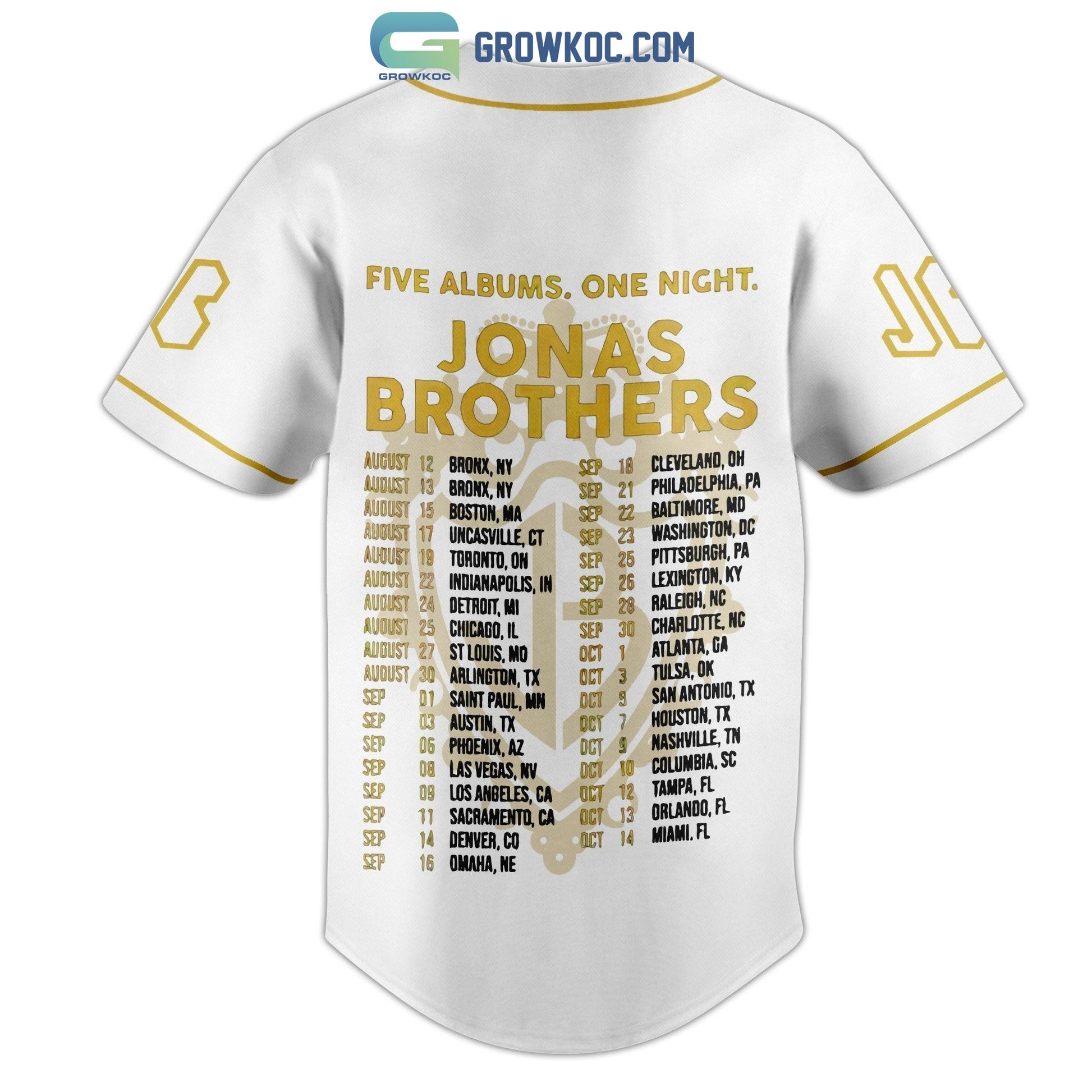 Jonas Brothers Five Albums One Night White Design Baseball Jersey baseball jersey product view 3