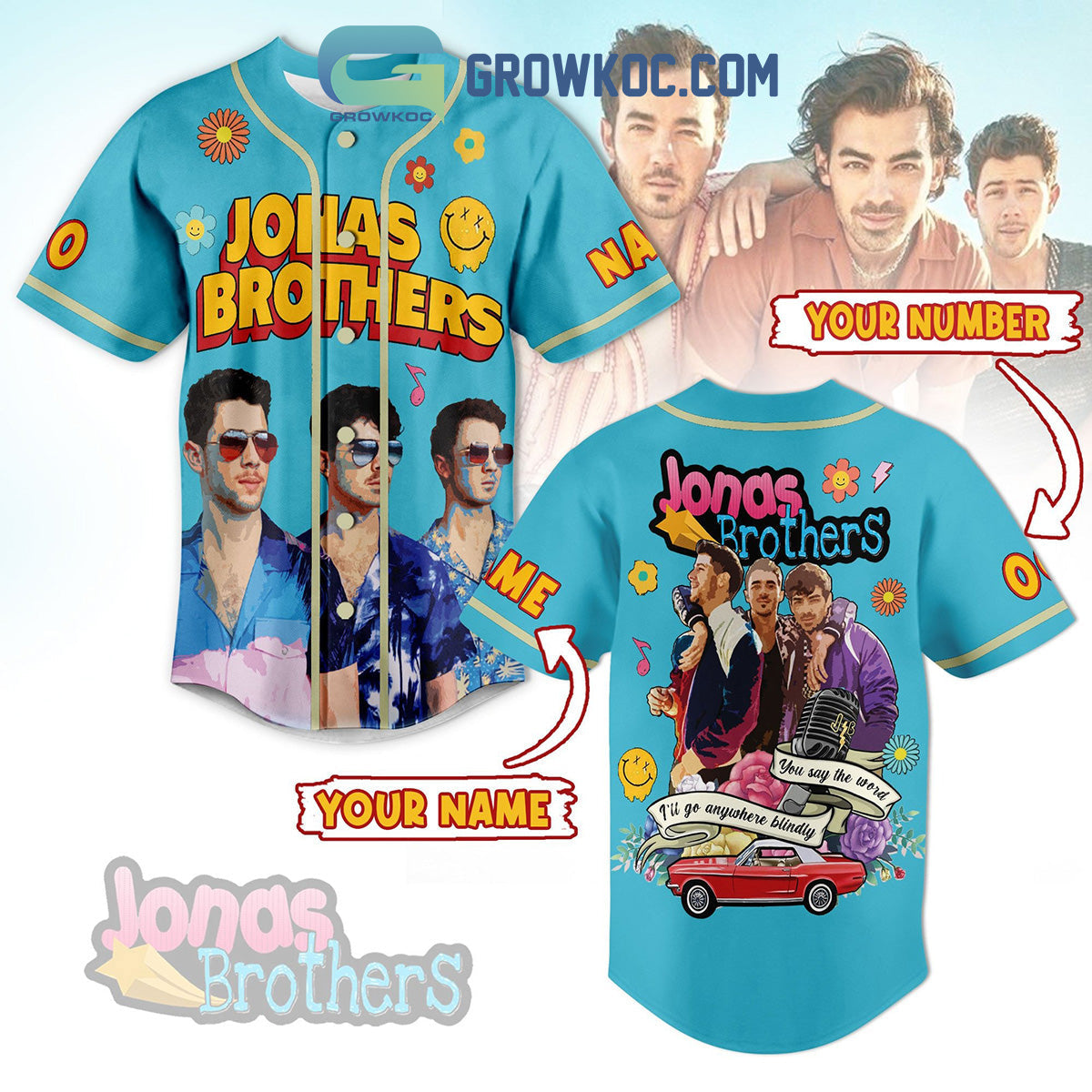 Jonas Brothers You Say The Word I’ll Go Anywhere Blindly Personalized Baseball Jersey baseball jersey product view 1