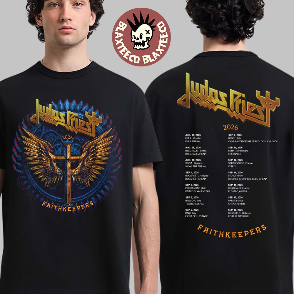 Judas Priest Faithkeepers 2026 Europe Tour Schedule Dates T-Shirt Unisex T-shirt, Sweatshirt, Hoodie, Long Sleeve Tee - T-Shirt, Sweatshirt, Hoodie