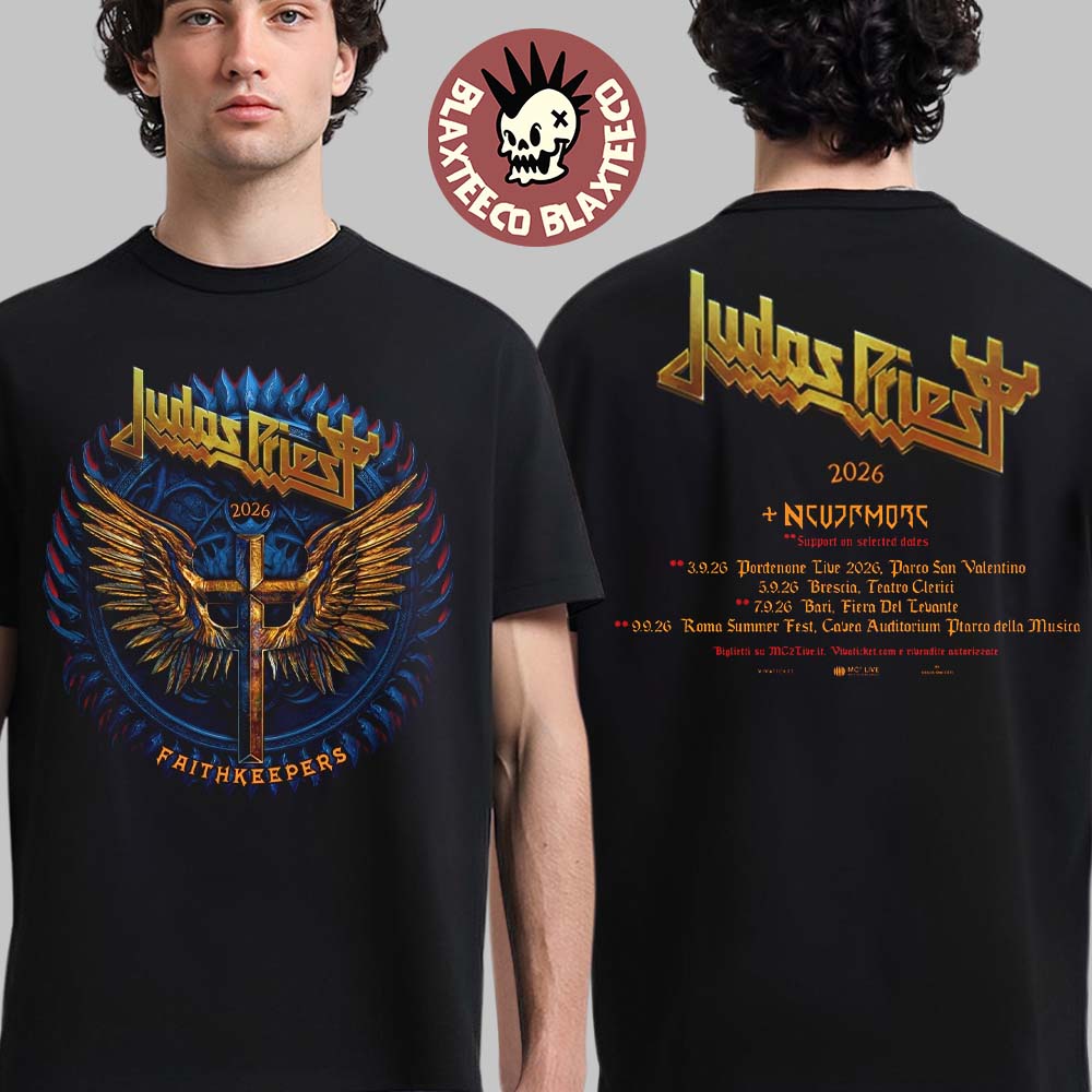 Judas Priest Faithkeepers 2026 Tour Italy Schedule Dates Two Sided T-Shirt Unisex T-shirt, Sweatshirt, Hoodie, Long Sleeve Tee - T-Shirt, Sweatshirt, Hoodie