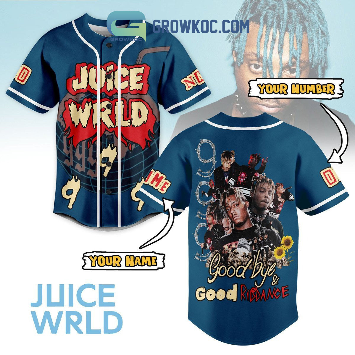 Juice WRLD Good By And Good Riddance Personalized Baseball Jersey baseball jersey product view 1