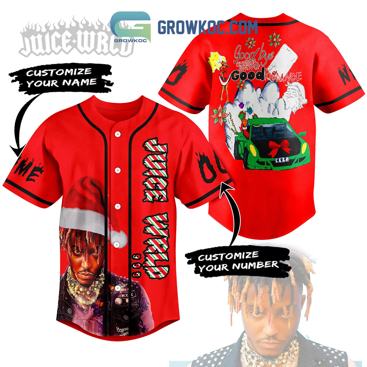 Juice Wrld Good Bye Christmas Edition And Good Kid Dance Personalized Baseball Jersey baseball jersey product view 1