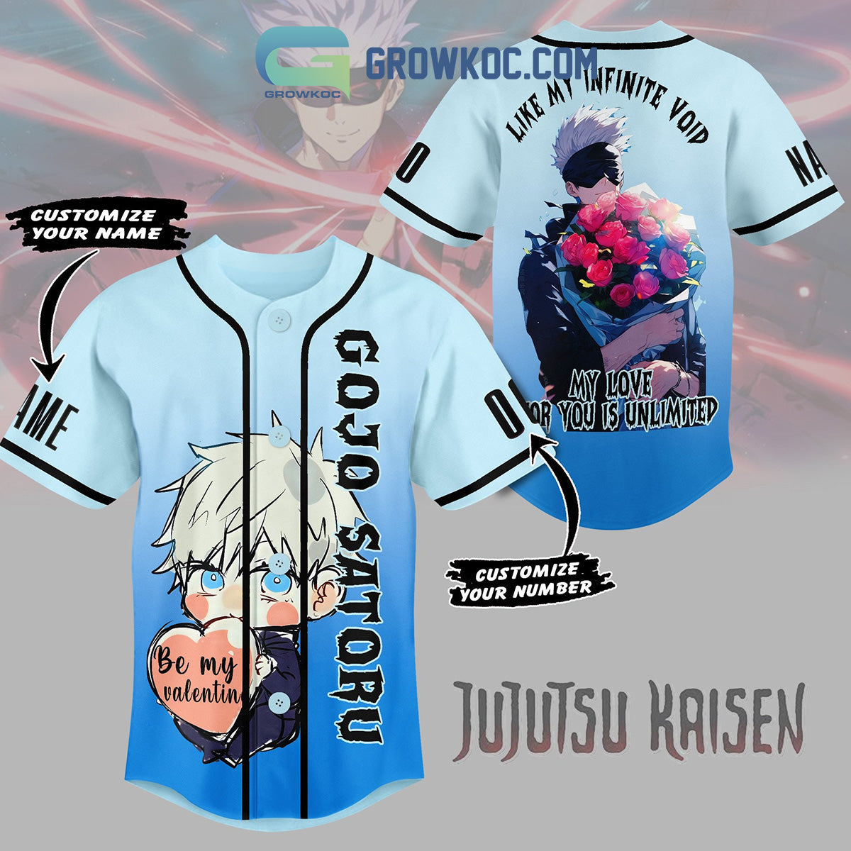 Jujutsu Kaisen Satoru Gojo Be My Valentine Personalized Baseball Jersey baseball jersey product view 1