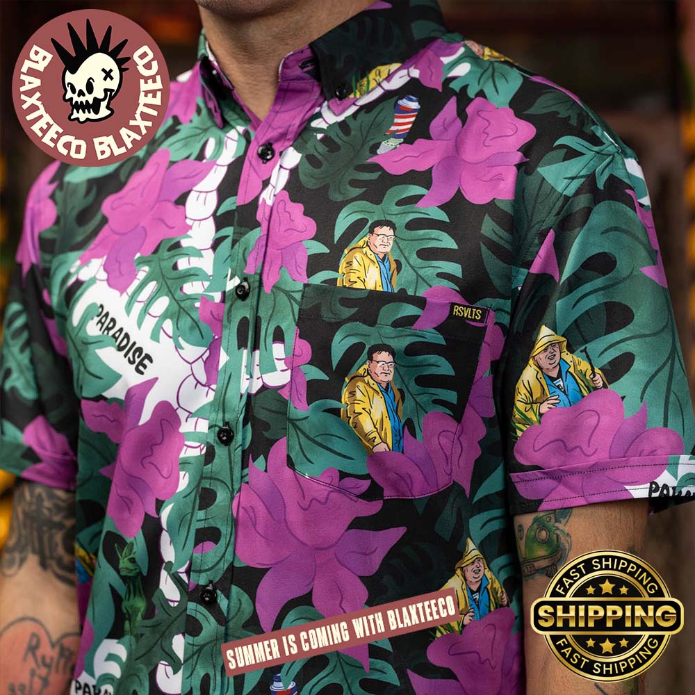 Jurrasic Park RSVLTS Nobody Cares Button Short Sleeve Hawaiian Shirt Unisex T-shirt, Sweatshirt, Hoodie, Long Sleeve Tee - T-Shirt, Sweatshirt, Hoodie