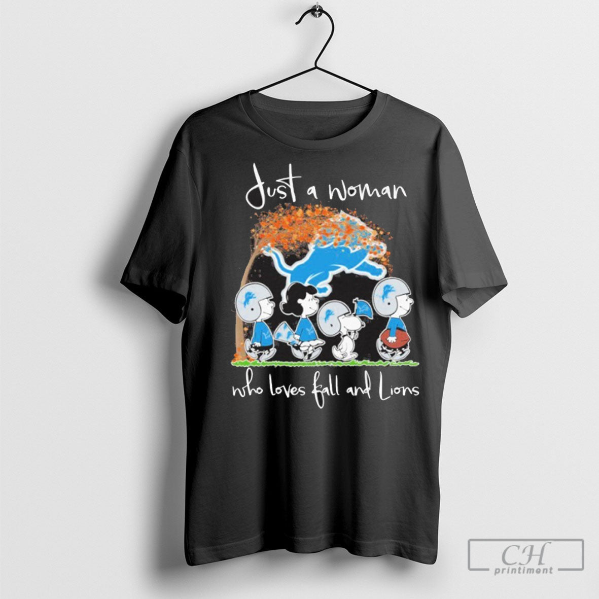 Just A Woman Who Loves Fall And Detroit Lions X The Peanuts Walking Unisex T-shirt, Sweatshirt, Hoodie, Long Sleeve Tee - T-Shirt, Sweatshirt, Hoodie
