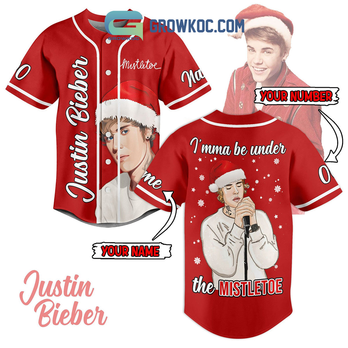 Justin Bieber I’mma Be Under The Mistletoe Christmas Personalized Baseball Jersey baseball jersey product view 1