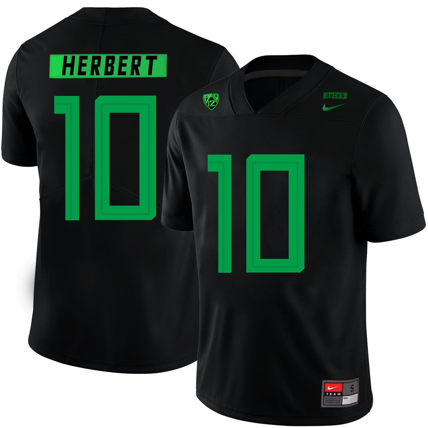 Justin Herbert 10 Black College Football Jersey football jersey product view 1