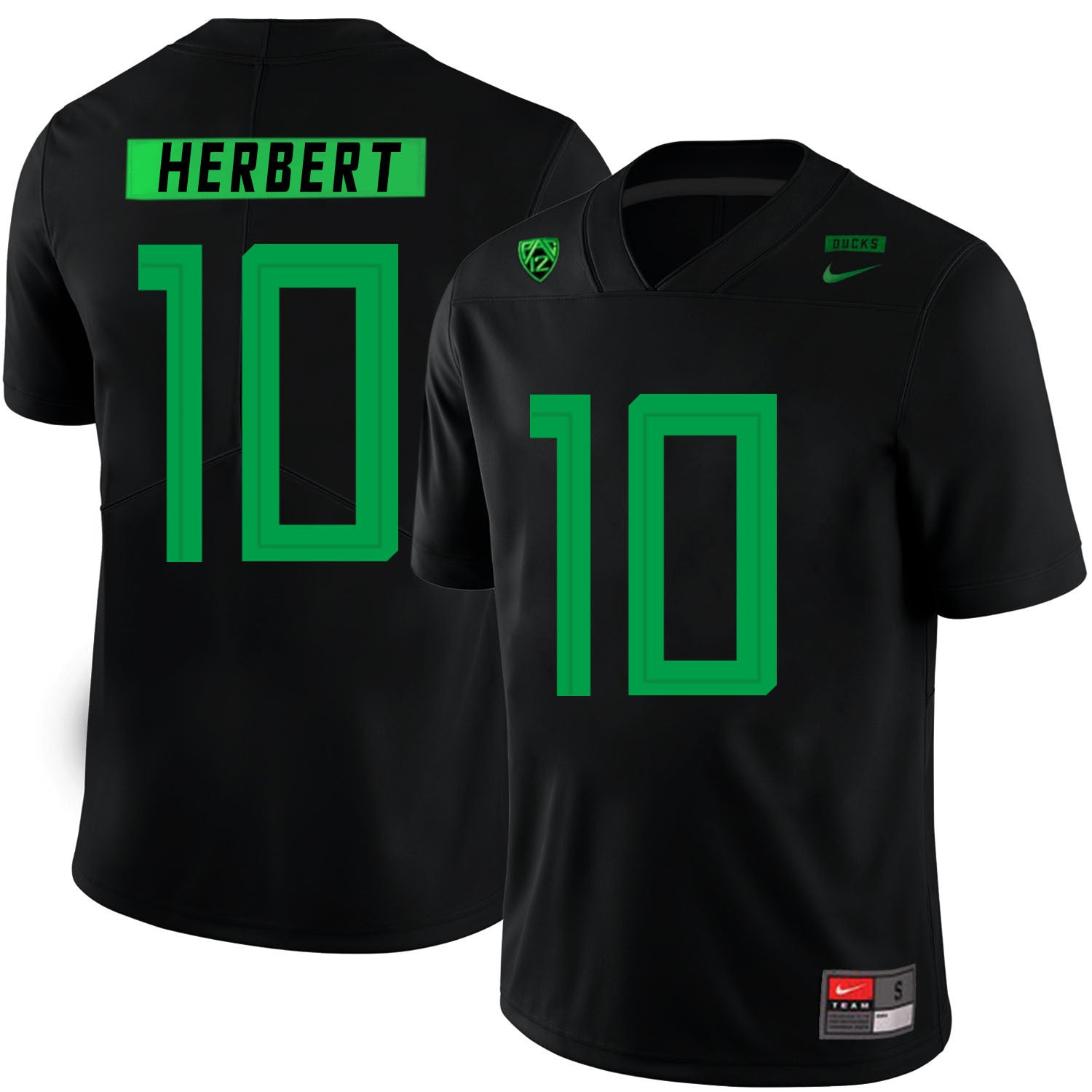 Justin Herbert 10 Black College Football Jersey football jersey product view 1
