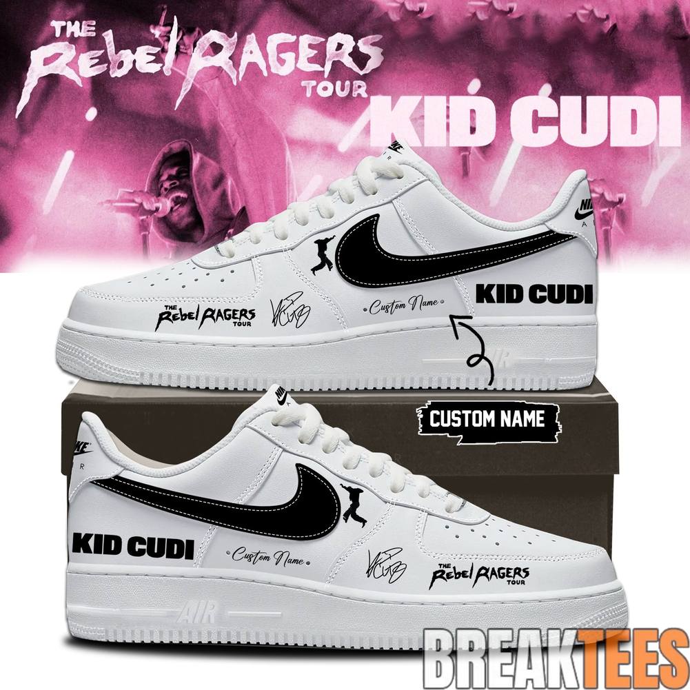 KID CUDI The Rebel Ragers Tour 2026 Custom Air Force 1 Shoes Unisex T-shirt, Sweatshirt, Hoodie, Long Sleeve Tee - T-Shirt, Sweatshirt, Hoodie
