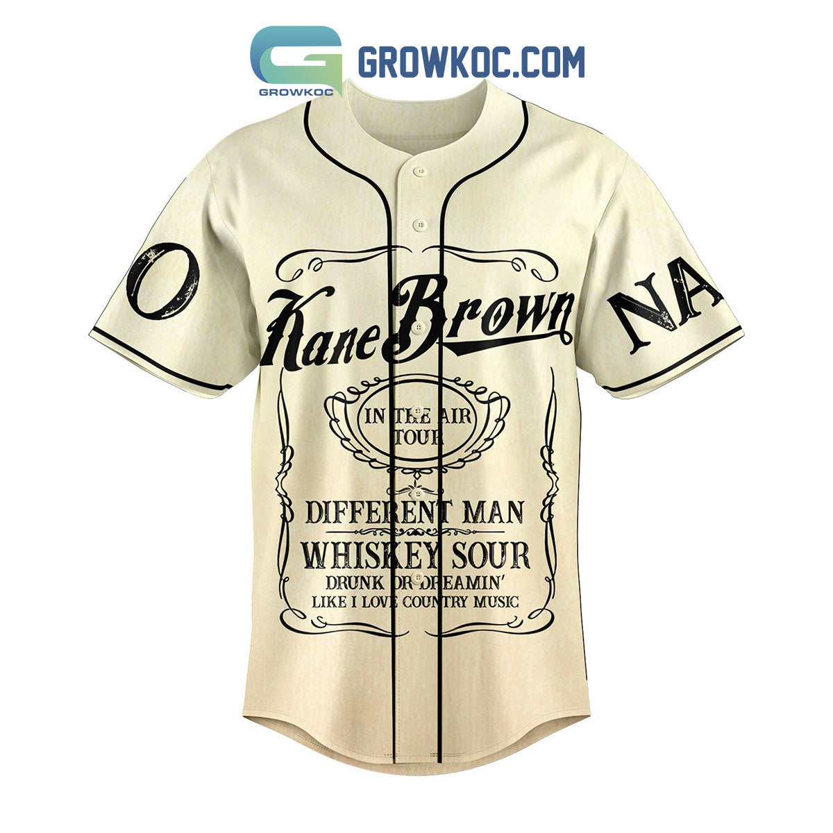 Kane Brown In The Air Tour Beige Personalized Baseball Jersey baseball jersey product view 2