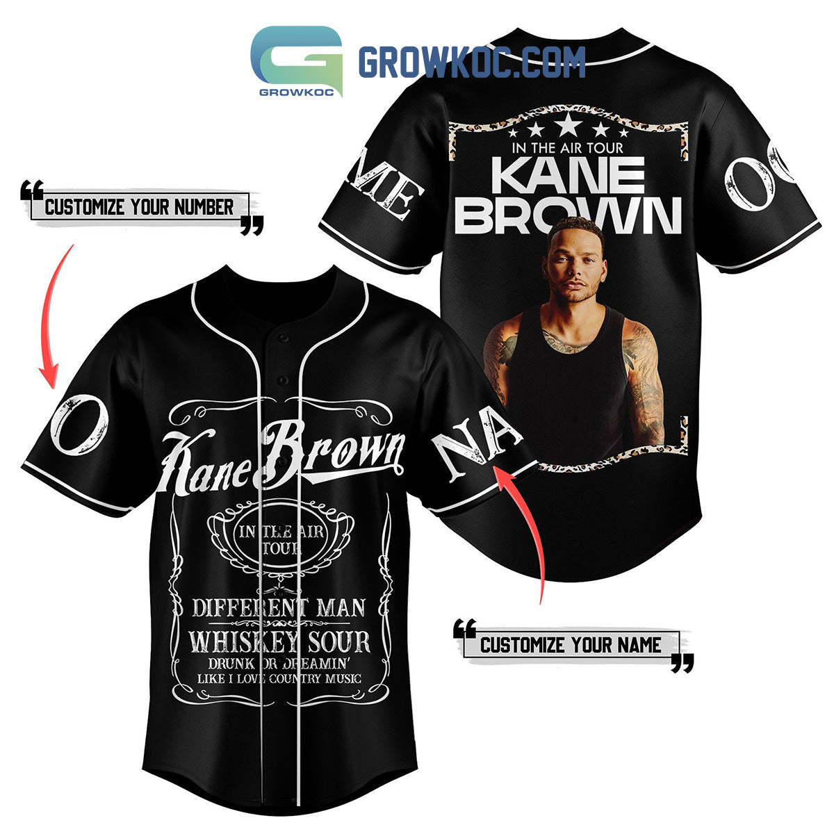 Kane Brown In The Air Tour Black Personalized Baseball Jersey baseball jersey product view 1