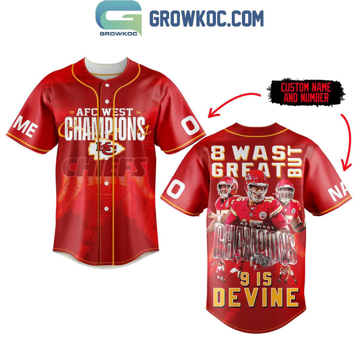 Kansas City Chiefs 8 AFC West Champs Is Great But 9 Is Devine Personalized Baseball Jersey baseball jersey product view 1