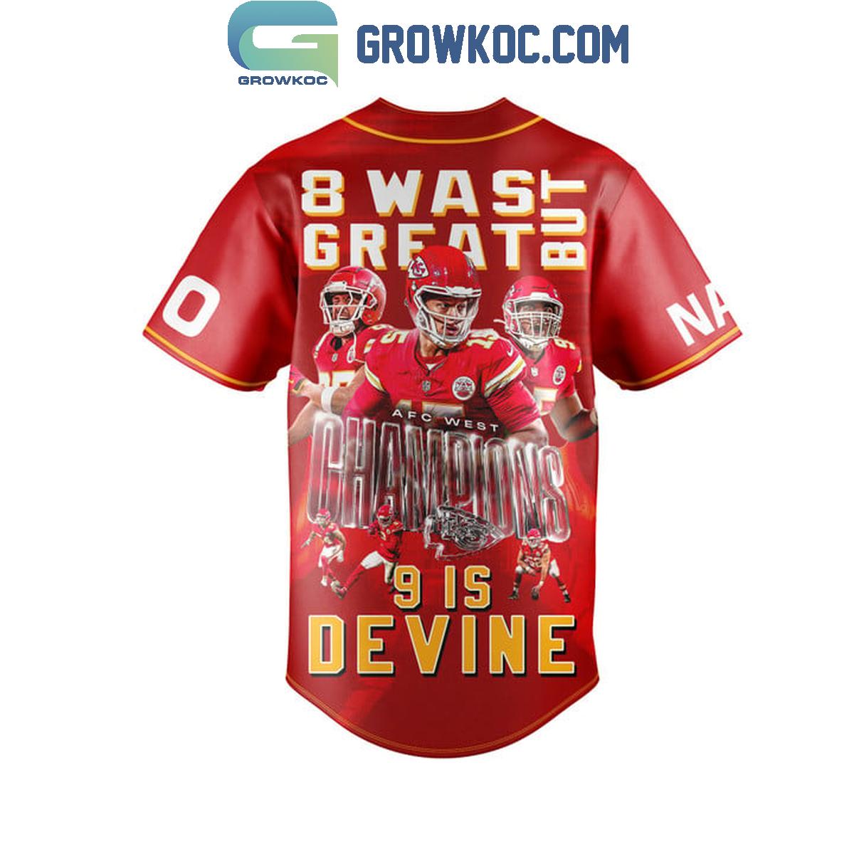 Kansas City Chiefs 8 AFC West Champs Is Great But 9 Is Devine Personalized Baseball Jersey baseball jersey product view 3