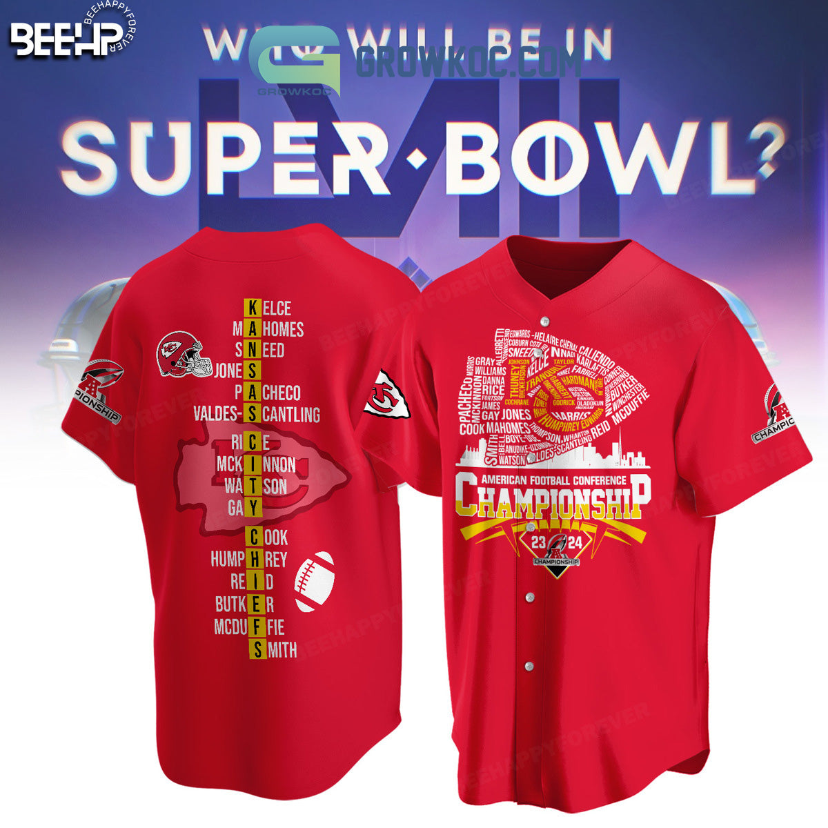 Kansas City Chiefs AFC Champions 2023 2024 Baseball Jersey baseball jersey product view 1