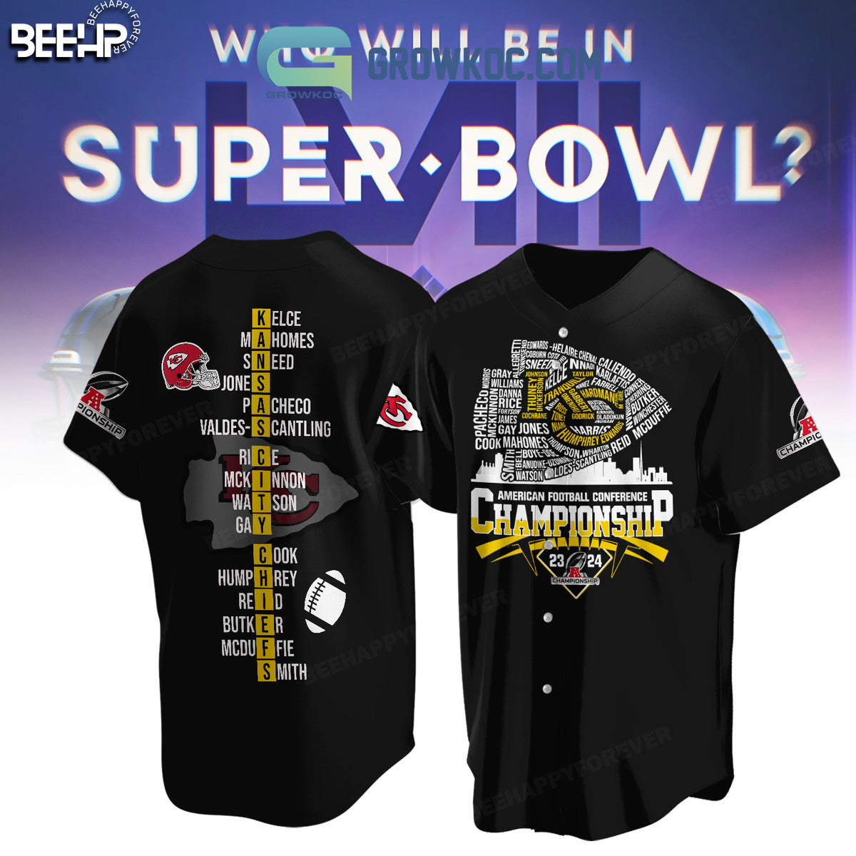 Kansas City Chiefs AFC Champions 2023 2024 Baseball Jersey baseball jersey product view 2