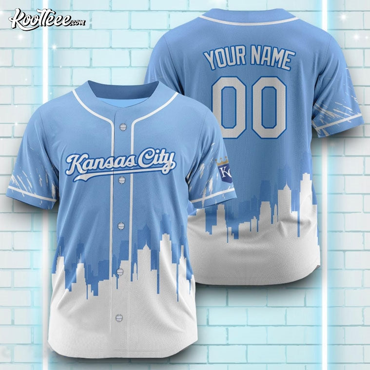 Kansas City Royals Blue White Pattern Custom Baseball Jersey baseball jersey product view 1