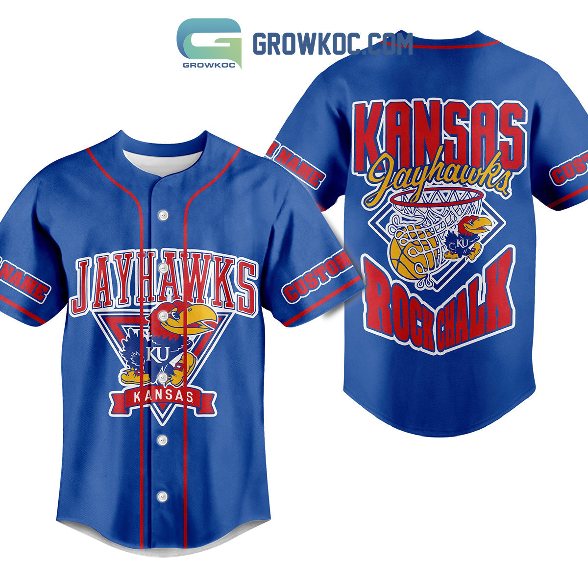 Kansas Jayhawks Rock Chalk Personalized Fan Baseball Jersey baseball jersey product view 1