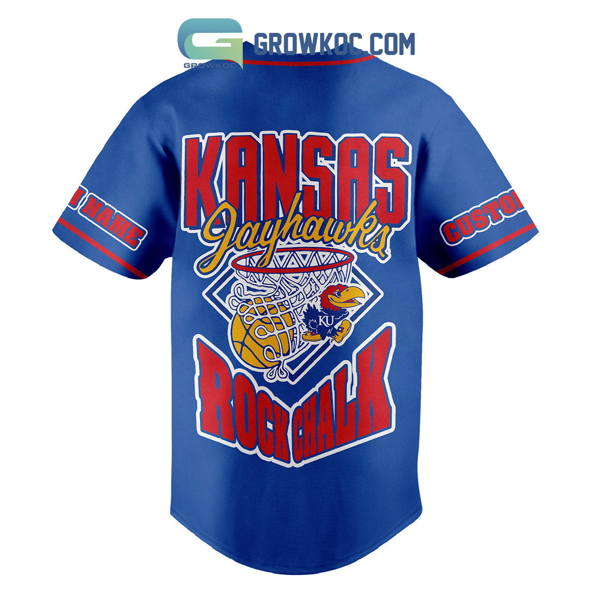 Kansas Jayhawks Rock Chalk Personalized Fan Baseball Jersey baseball jersey product view 2