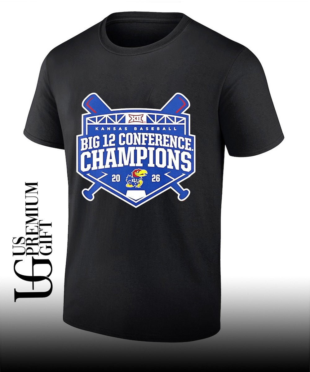 Kansas Jayhawks baseball Big 12 Conference Champions baseball 2026 logo shirt Unisex T-shirt, Sweatshirt, Hoodie, Long Sleeve Tee - T-Shirt, Sweatshirt, Hoodie