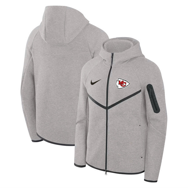 Kansas City Chiefs Gray Tech Fleece Full-Zip Windrunner Hoodie Football Jersey football jersey product view 1