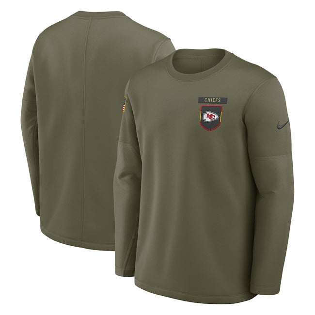 Kansas City Chiefs Olive 2025 Salute to Service Sideline Coaches Therma-FIT Long Football Jersey football jersey product view 1