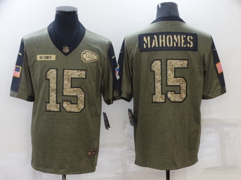 Kansas City Chiefs #15 Patrick Mahomes 21 Salute Camo Text 054 Football Jersey football jersey product view 1