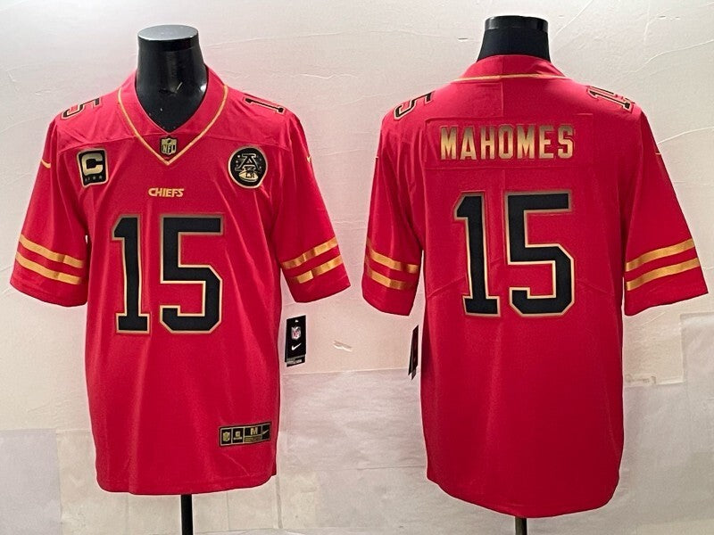 Kansas City Chiefs #15 Patrick Mahomes Chiefs Gold Text Football Jersey football jersey product view 1
