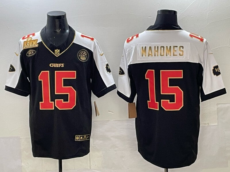 Kansas City Chiefs #15 Patrick Mahomes Chiefs Gold Text V3 Style 2 Football Jersey football jersey product view 1