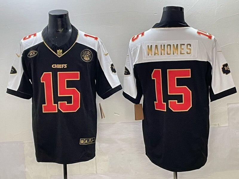 Kansas City Chiefs #15 Patrick Mahomes Chiefs Gold Text V3 Style 3 Football Jersey football jersey product view 1
