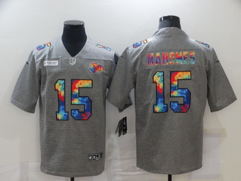 Kansas City Chiefs #15 Patrick Mahomes II Hemp Gray Rainbow 989 Football Jersey football jersey product view 1