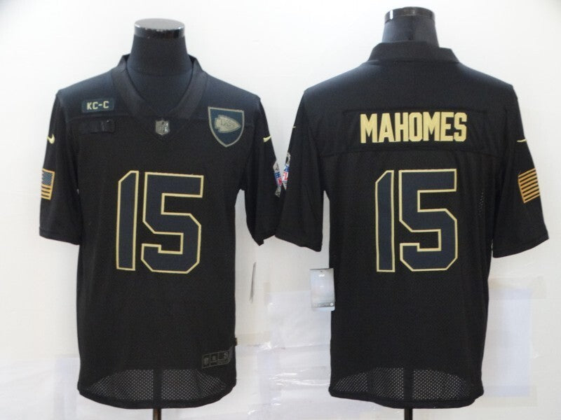 Kansas City Chiefs #15 Patrick Mahomes II New Black Salute 431 Football Jersey football jersey product view 1