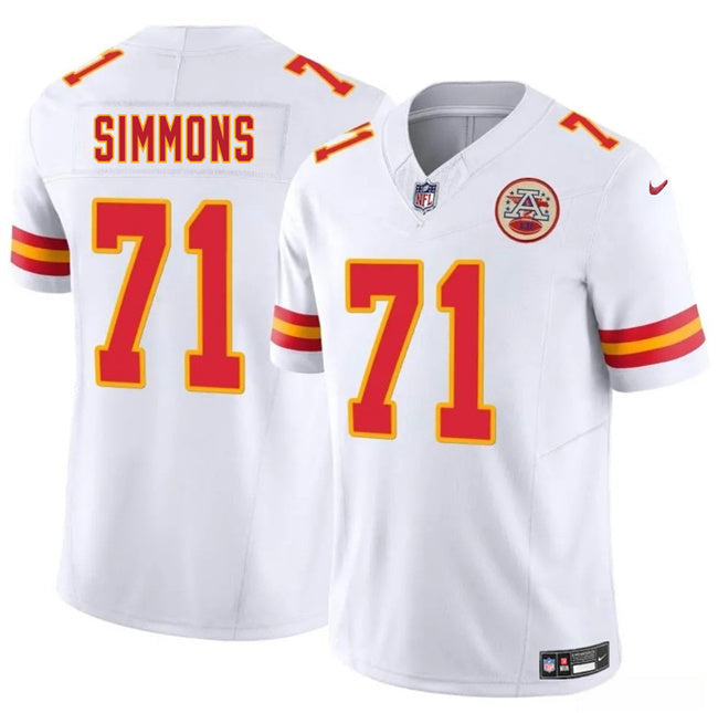 Kansas City Chiefs #71 Josh Simmons White 2025 Draft F.U.S.E. Vapor Untouchable Football Jersey football jersey product view 1