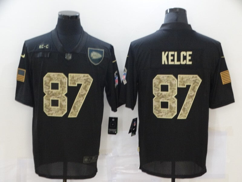 Kansas City Chiefs #87 Travis Kelce 20 Salute Camo Text 649 Football Jersey football jersey product view 1