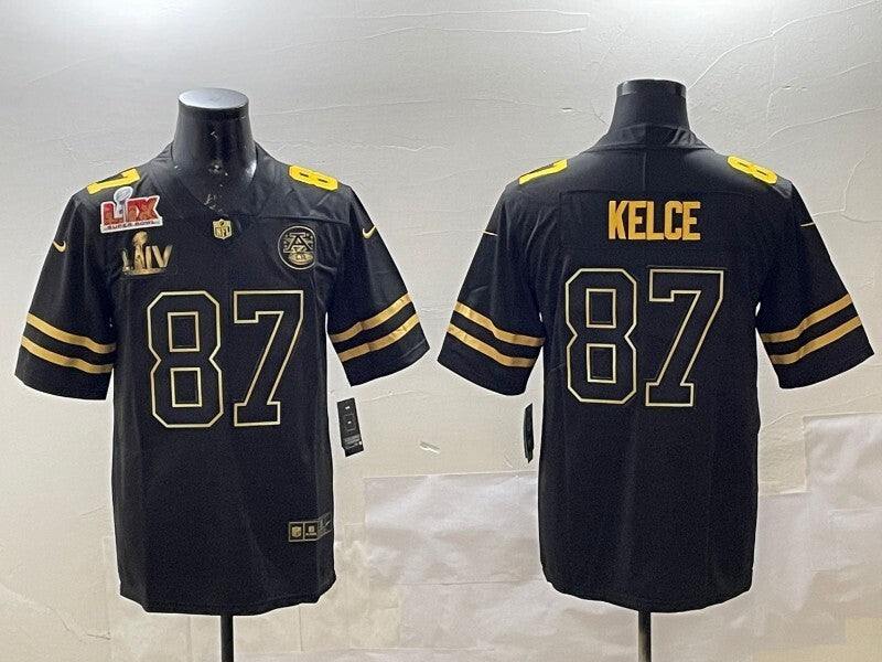 Kansas City Chiefs #87 Travis Kelce Chiefs Black Gold Text Style 4 Football Jersey football jersey product view 1