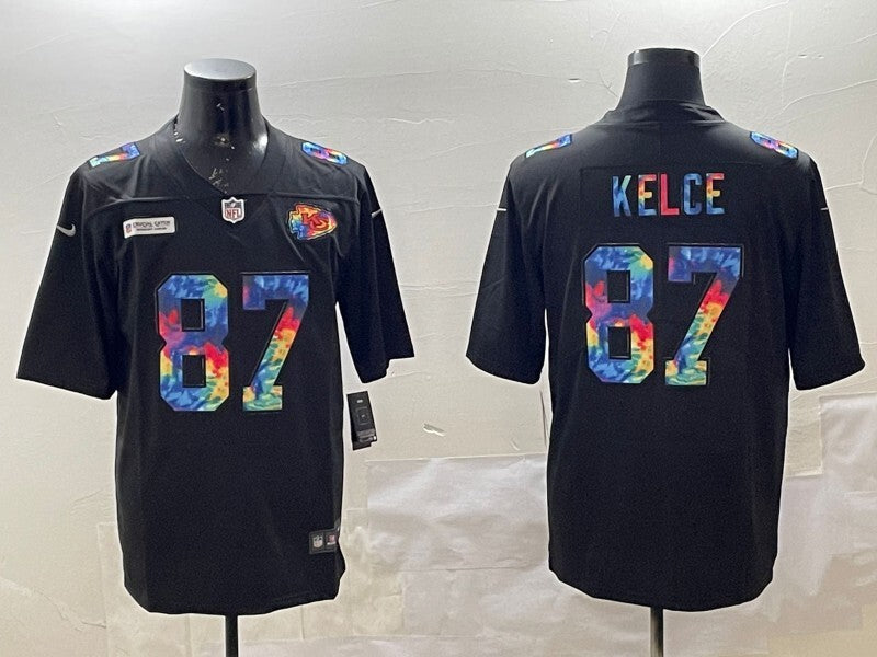 Kansas City Chiefs #87 Travis Kelce Chiefs Rainbow Football Jersey football jersey product view 1