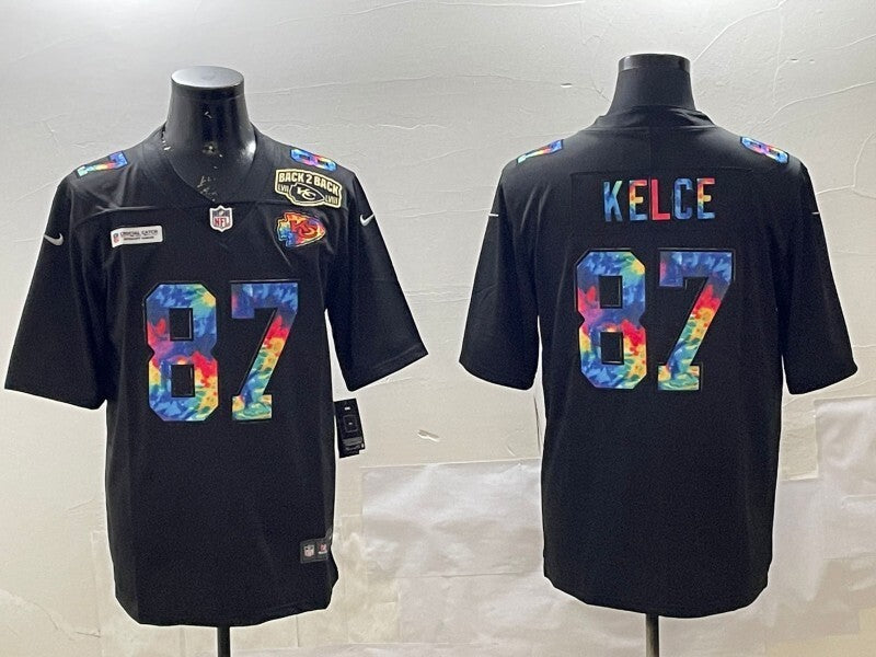 Kansas City Chiefs #87 Travis Kelce Chiefs Rainbow Style 3 Football Jersey football jersey product view 1