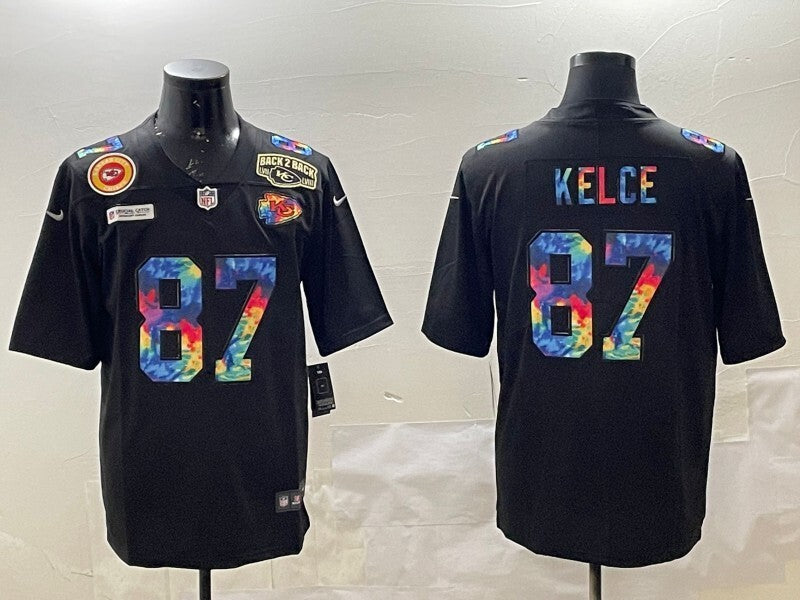 Kansas City Chiefs #87 Travis Kelce Chiefs Rainbow Style 4 Football Jersey football jersey product view 1