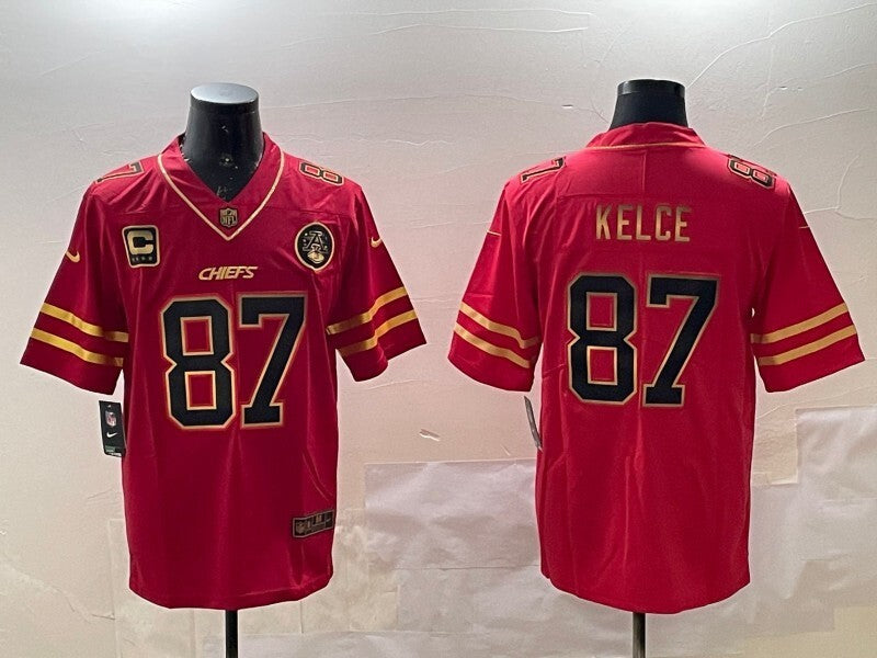 Kansas City Chiefs #87 Travis Kelce Chiefs Red Gold Text Football Jersey football jersey product view 1