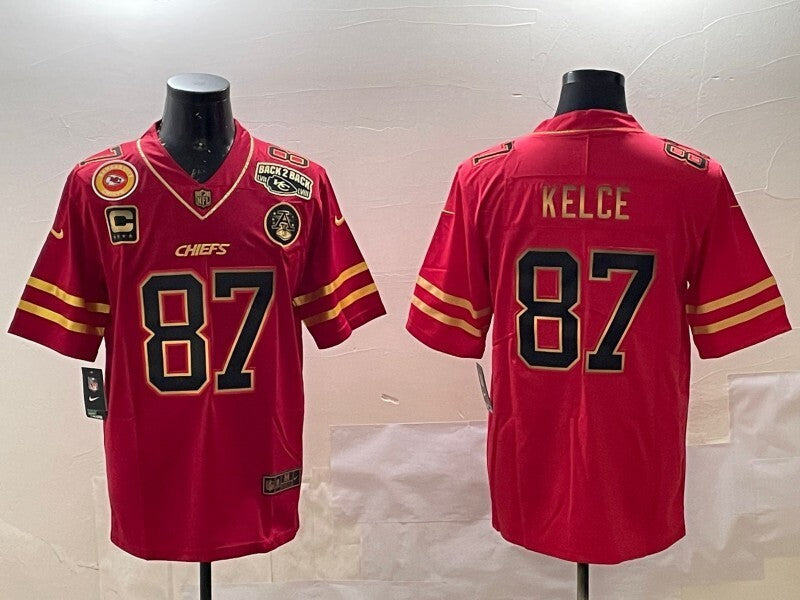 Kansas City Chiefs #87 Travis Kelce Chiefs Red Gold Text Style 1 Football Jersey football jersey product view 1