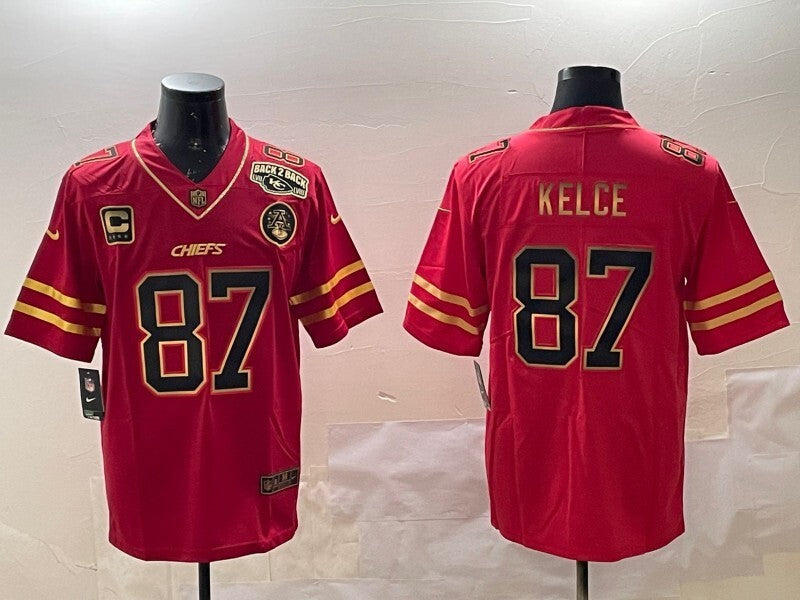 Kansas City Chiefs #87 Travis Kelce Chiefs Red Gold Text Style 2 Football Jersey football jersey product view 1