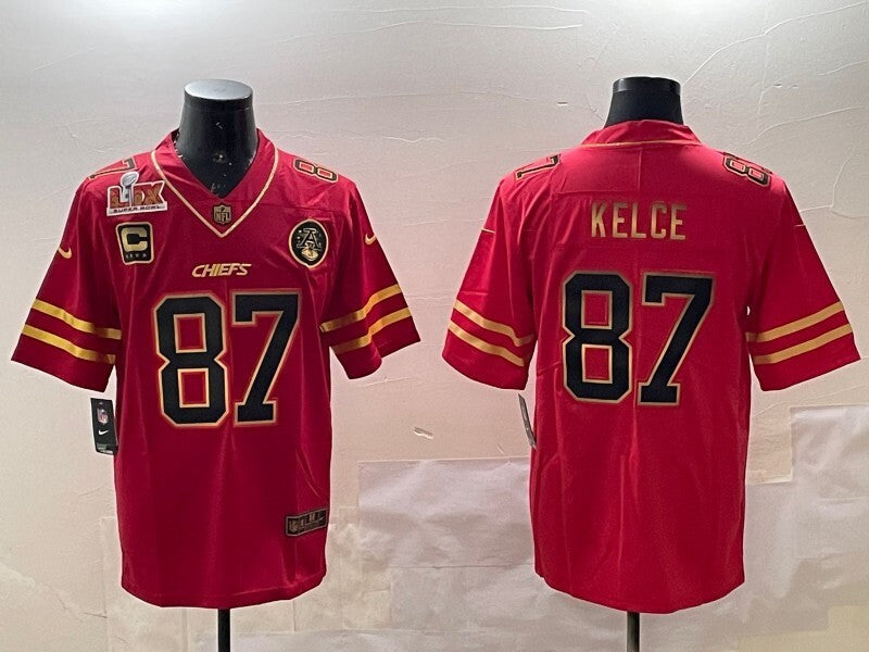 Kansas City Chiefs #87 Travis Kelce Chiefs Red Gold Text Style 4 Football Jersey football jersey product view 1
