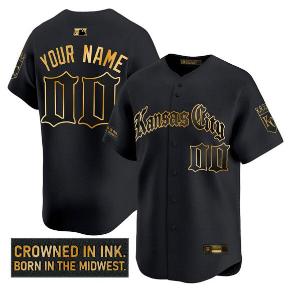 Kansas City Royals Active Player Custom 'Gothic Crown Edition' Gold Vapor Limited Baseball Jersey baseball jersey product view 1